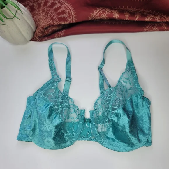 Vintage Christian Dior Bra Embroidered Lace Satin Blue Size 34D - Picture 2 of 13